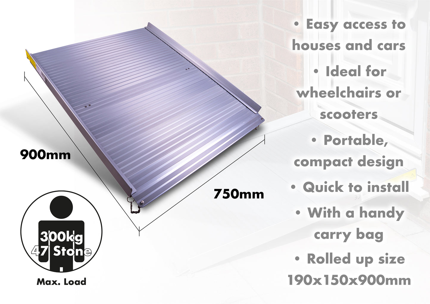 Aidapt Roll Up Aluminium Metal Ramp Lightweight Travel Wheelchair Scooter Threshold Ramps VA141