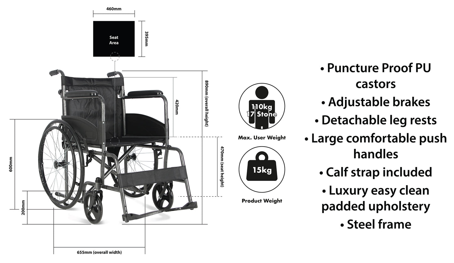 Aidapt Deluxe self Propelled Transit Chair VA163HAM and replacement footrests