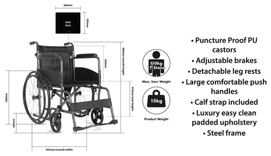 Aidapt Deluxe self Propelled Transit Chair VA163HAM and replacement footrests