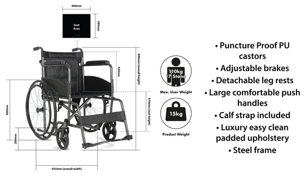 Aidapt Deluxe self Propelled Transit Chair VA163HAM