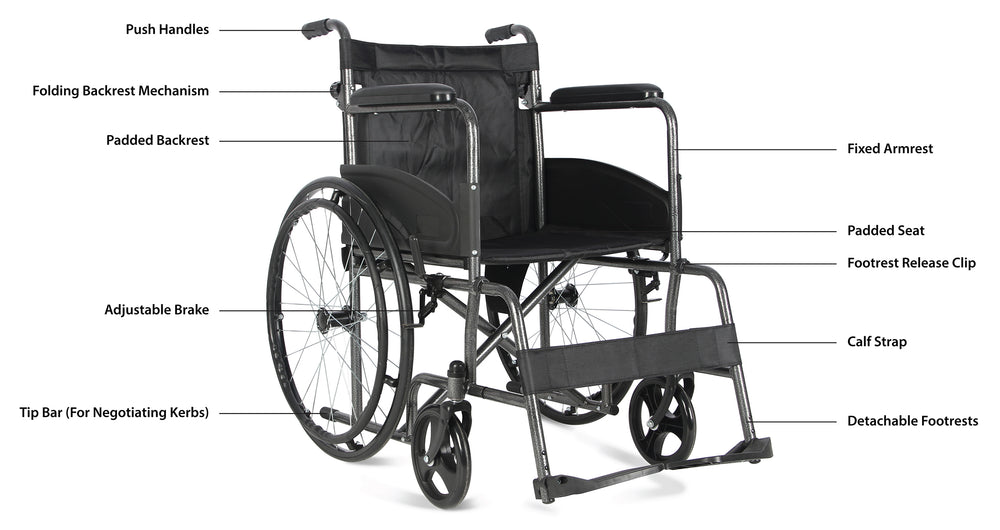 Aidapt Deluxe self Propelled Transit Chair VA163HAM and replacement footrests