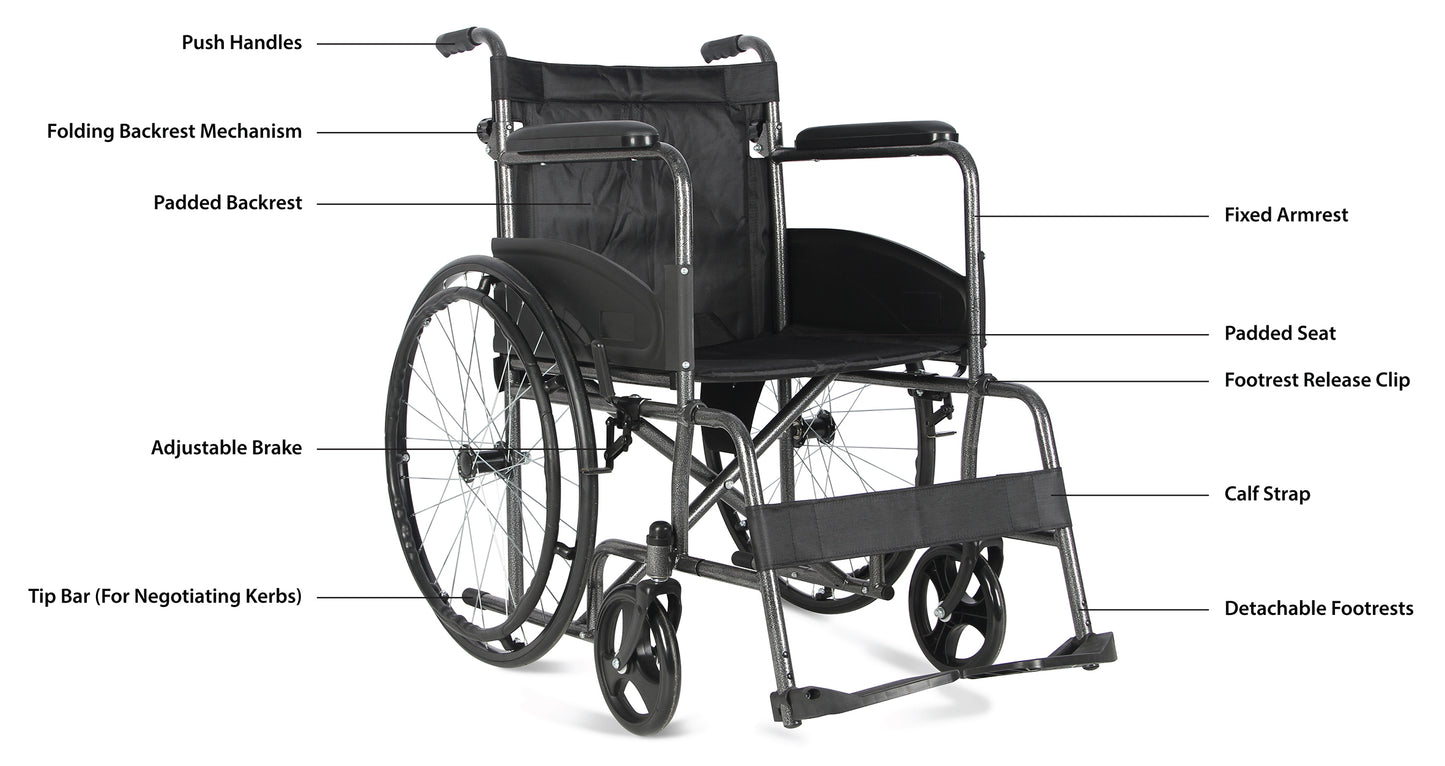 Aidapt Deluxe self Propelled Transit Chair VA163HAM and replacement footrests