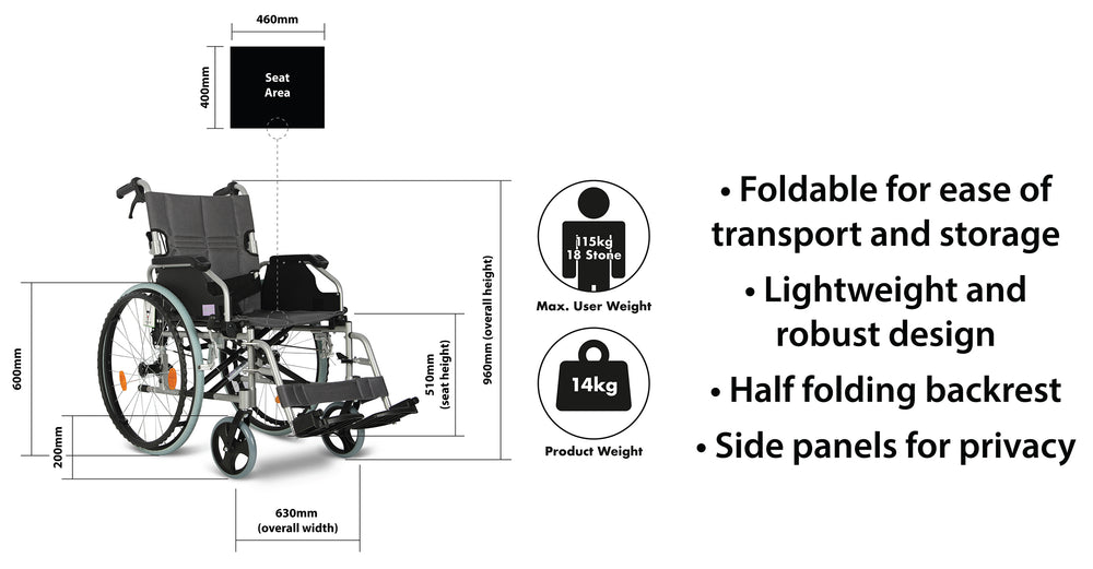 Aidapt Deluxe Lightweight Self Propelled Aluminium Wheelchair Footplates VA165 SILVER
