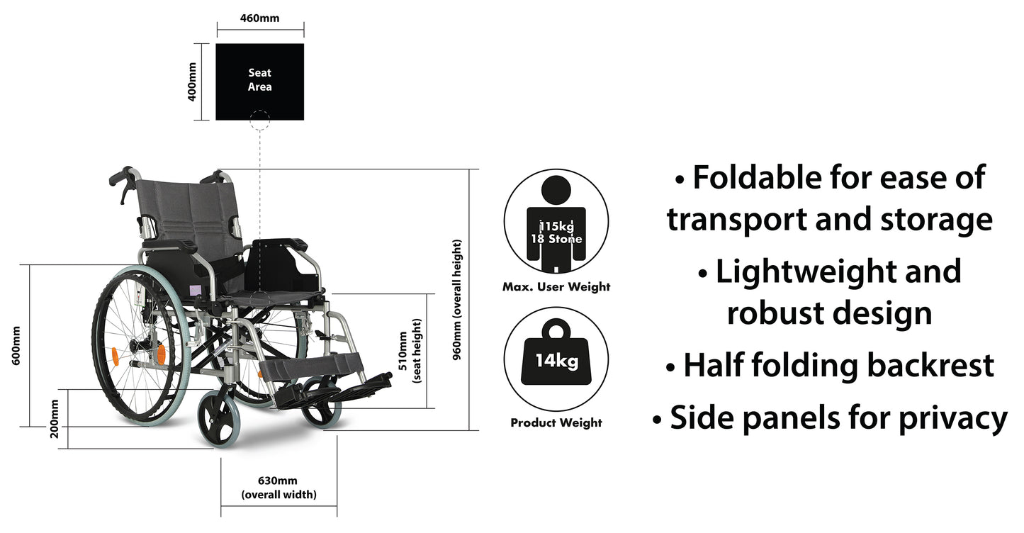 Aidapt Deluxe Lightweight Self Propelled Aluminium Wheelchair Footplates VA165 SILVER