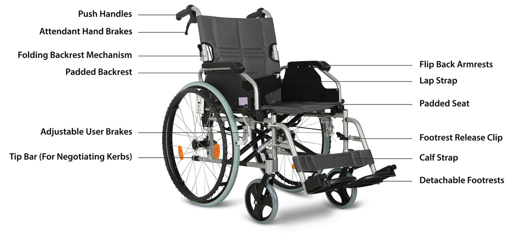 Aidapt Deluxe Lightweight Self Propelled Aluminium Wheelchair Footplates VA165 SILVER