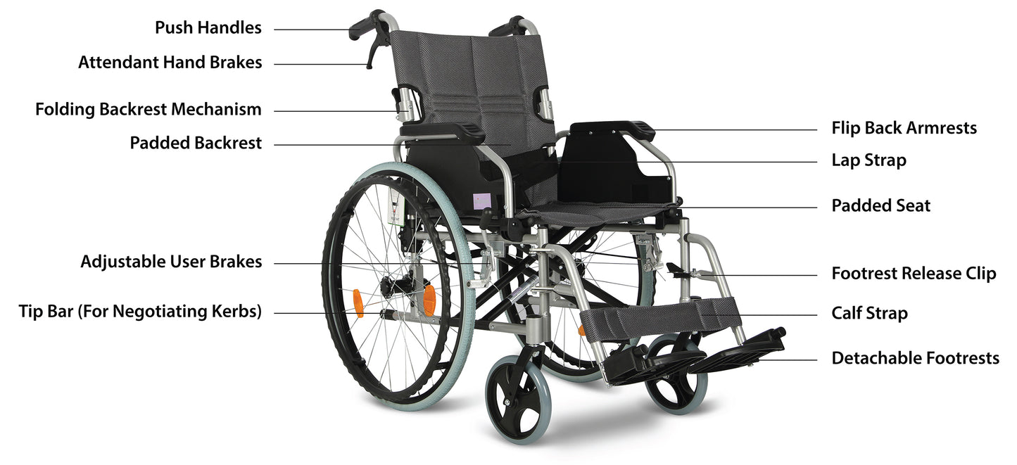 Aidapt Deluxe Lightweight Self Propelled Aluminium Wheelchair Footplates VA165 SILVER