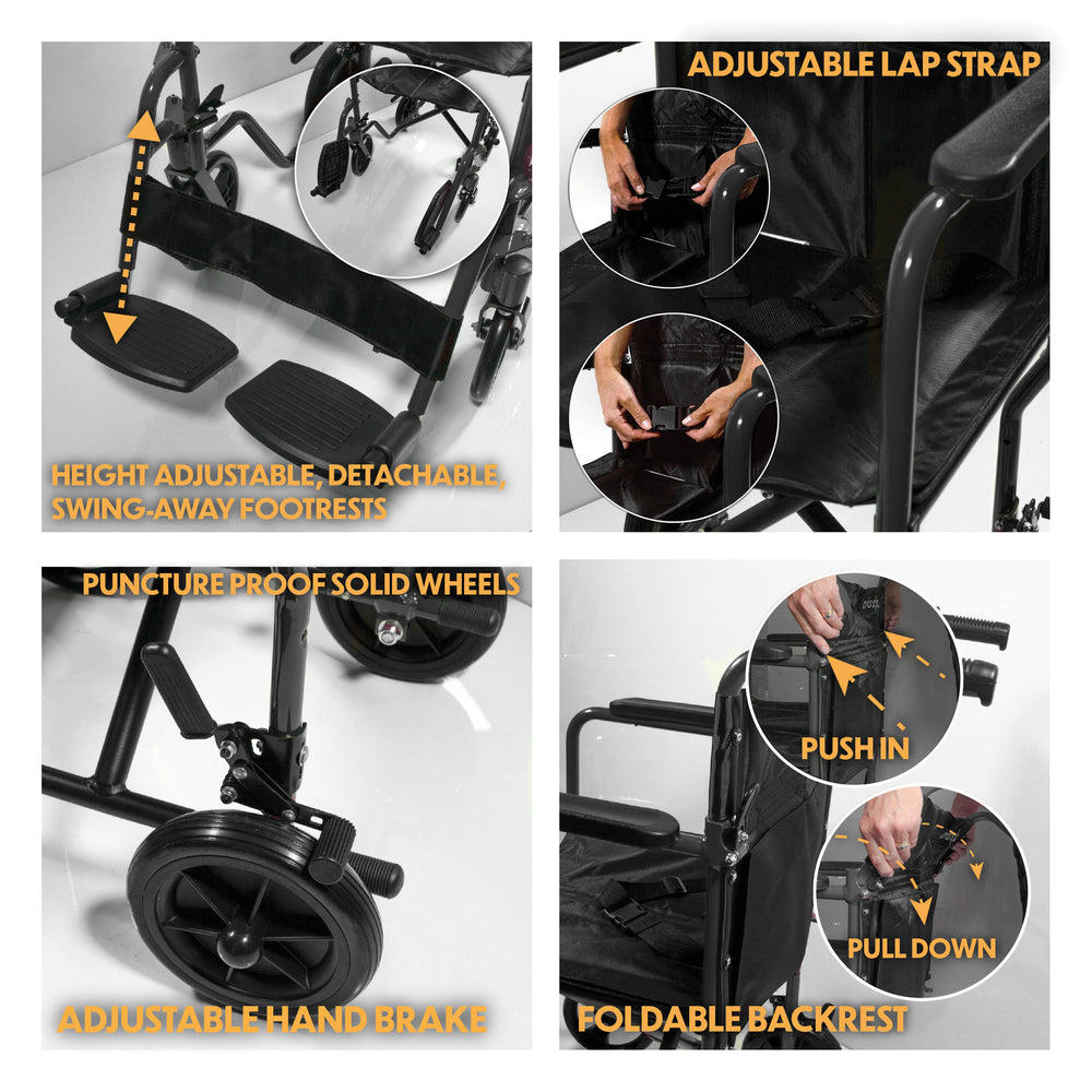 Aidapt Aluminium Compact Transit Chair VA172 and replacement footrests