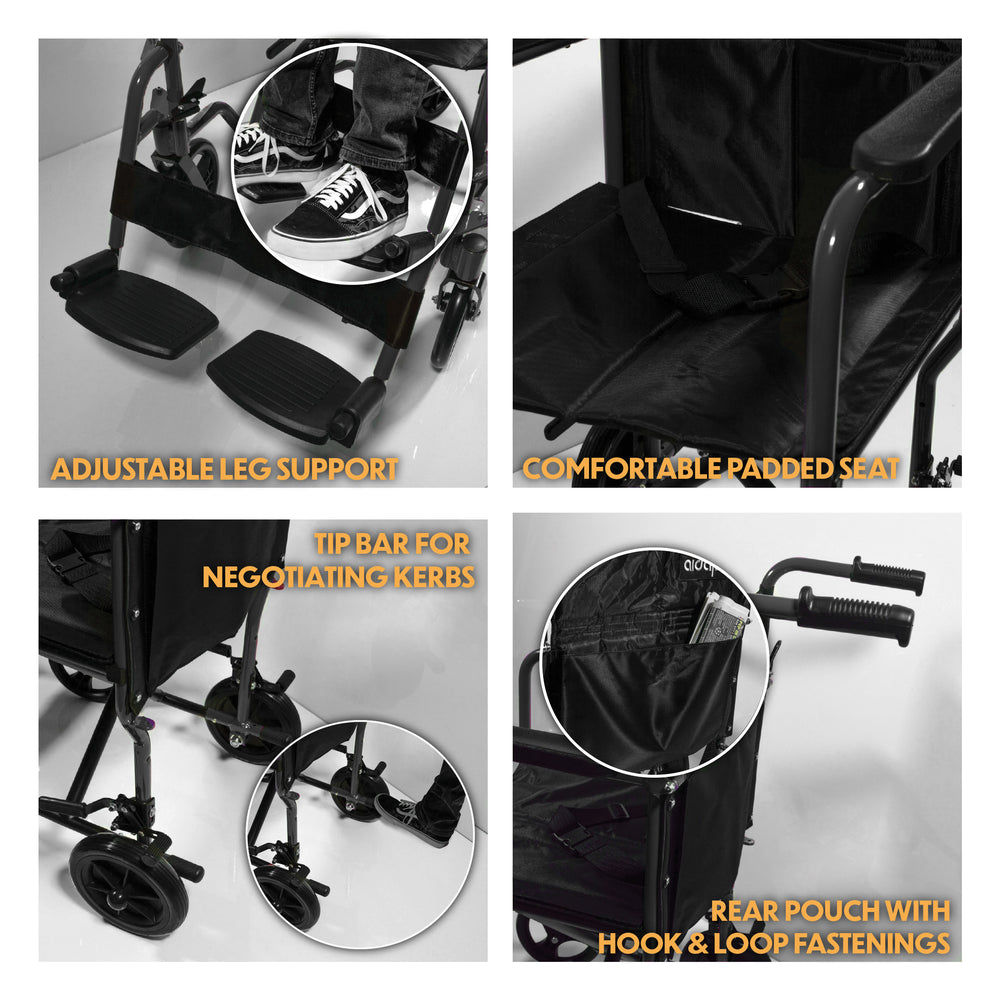 Aidapt Aluminium Compact Transit Chair VA172 and replacement footrests