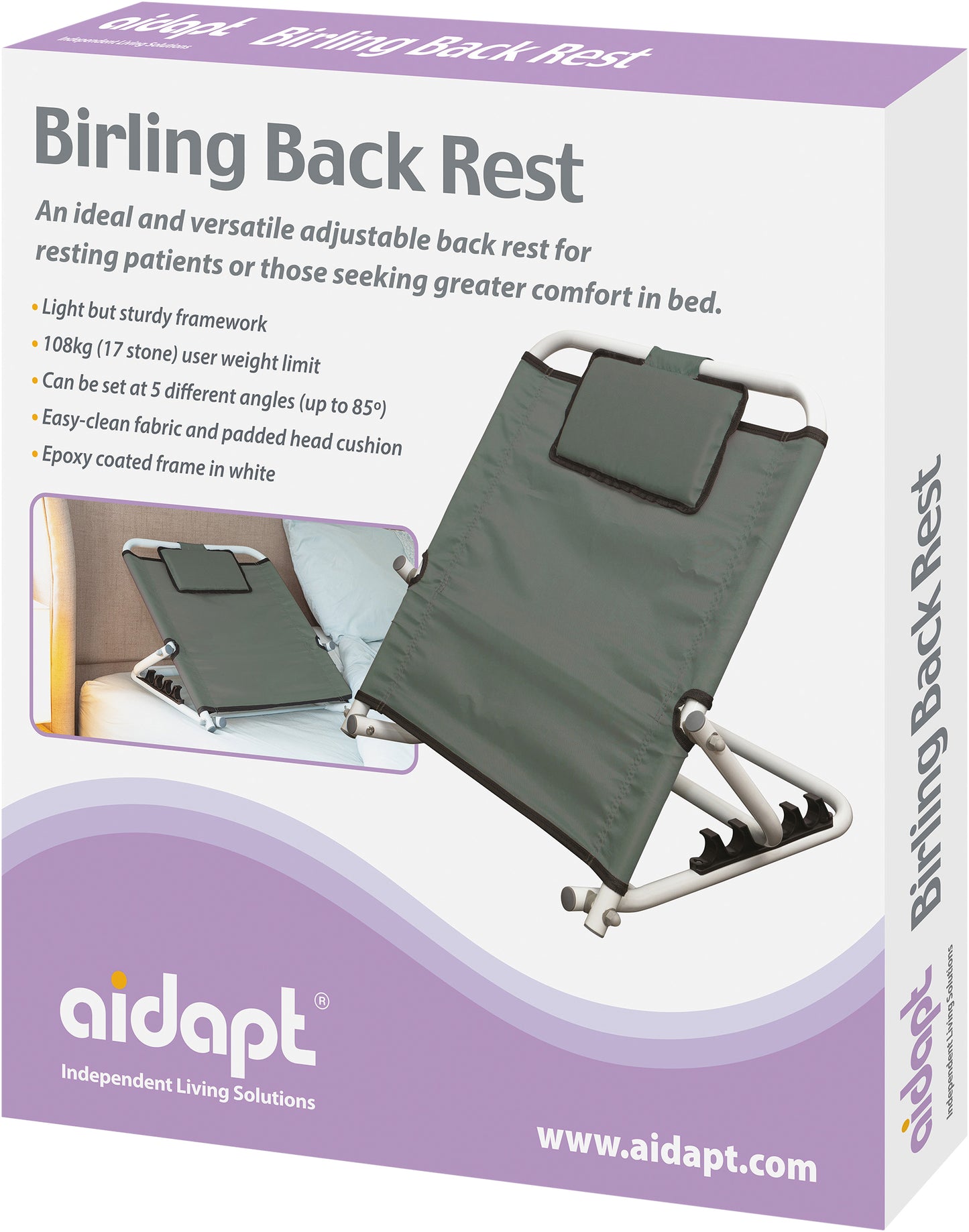 Aidapt Berling Back Rest Adjustable Sit Up In Bed Vertical Support VG820