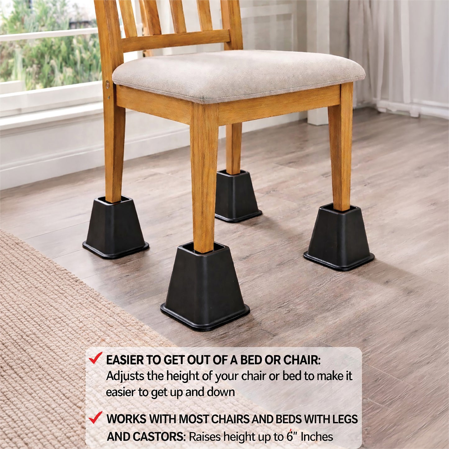 Aidapt 150mm (6") Bed, Chair and Furniture Raisers Set of 4 Extra Wide Base VG831