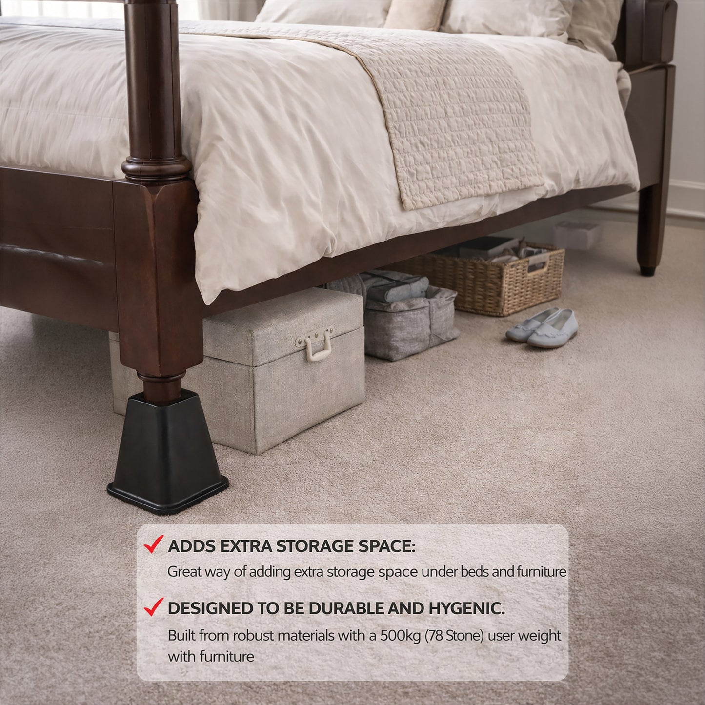 Aidapt 150mm (6") Bed, Chair and Furniture Raisers Set of 4 Extra Wide Base VG831