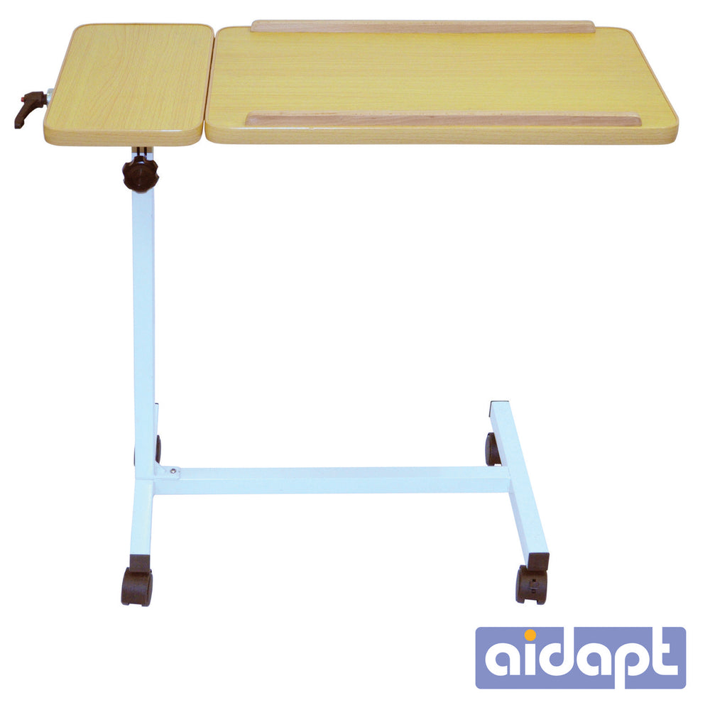 Aidapt Deluxe Overbed Over Under Chair Wooden 2 Table Tilt Hospital Table VG832A Adjustable Height With 4 Wheels