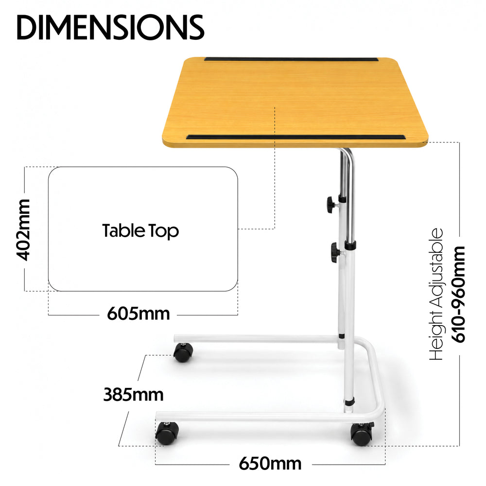 Aidapt Economy Heavy Duty Over bed Chair Table With or Without Castors Adjustable Tilt VG832B VG866B