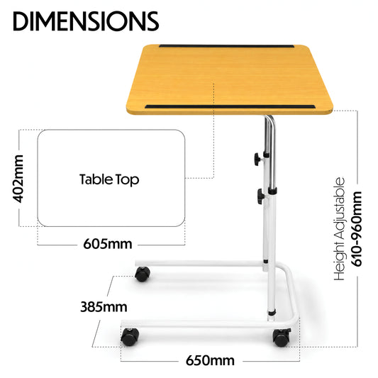 Aidapt Economy Heavy Duty Over bed Chair Table With or Without Castors Adjustable Tilt VG832B VG866B