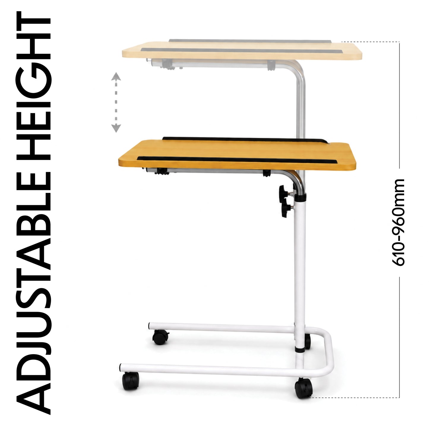 Aidapt Economy Heavy Duty Over bed Chair Table With or Without Castors Adjustable Tilt VG832B VG866B