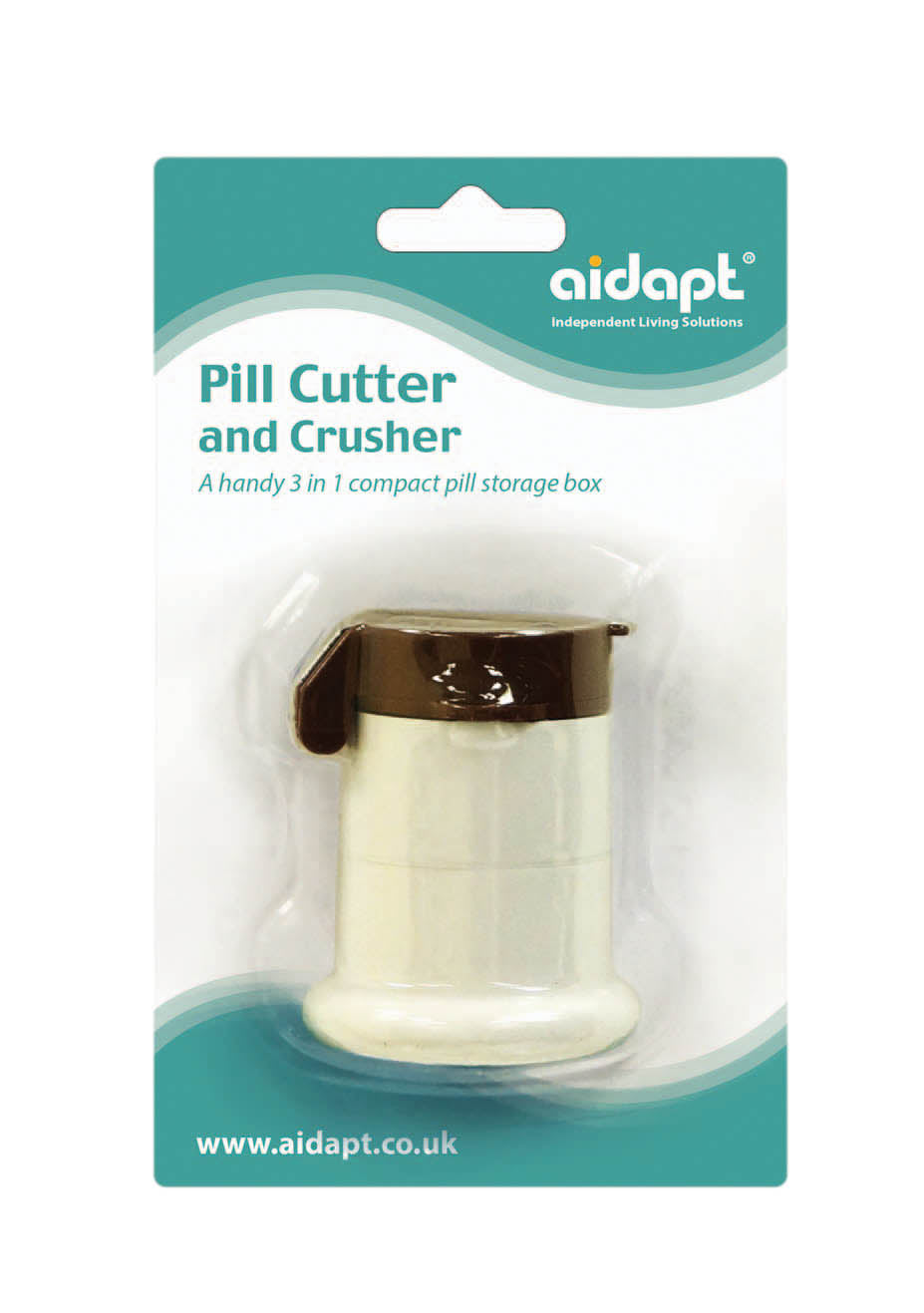 Aidapt Coupe-comprimés 3 en 1, concasseur, broyeur et rangement, séparateur de médicaments, petit, compact, pour voyage VM927A