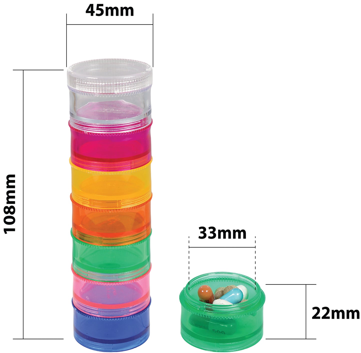Aidapt Stackable Pill Medicine Dispensing Tower Colourful Rainbow Vibrant for visually Impaired VM930AA