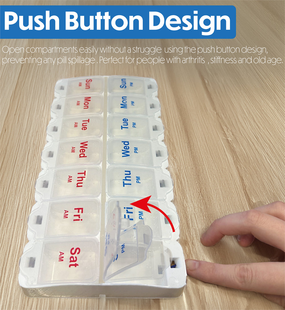 Aidapt Deluxe AM/PM Weekday Pill Dispenser with Push Button Release VM931AB