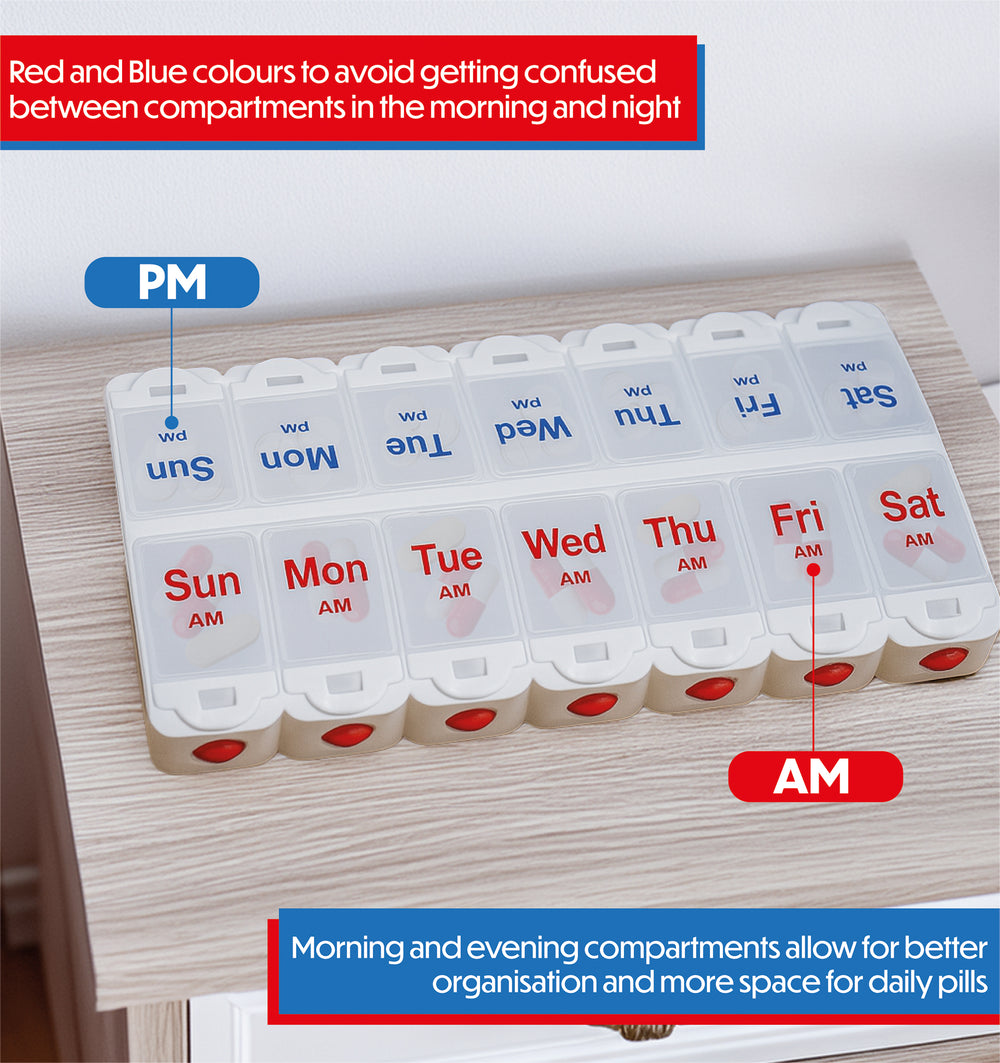 Aidapt Deluxe AM/PM Weekday Pill Dispenser with Push Button Release VM931AB