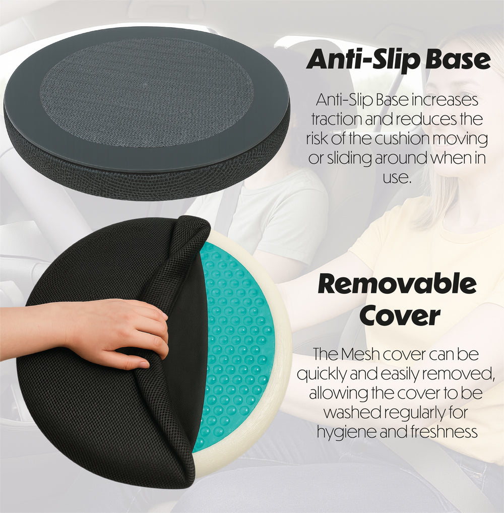 Aidapt VM933BA Black Gel Swivel Turning Seat Cushion Round Padded Turn Office Home Car