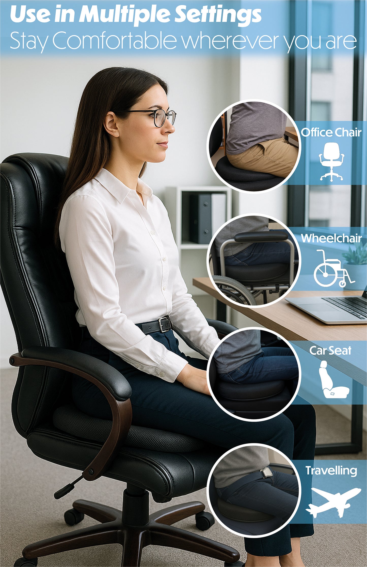 Aidapt VM933BA Black Gel Swivel Turning Seat Cushion Round Padded Turn Office Home Car