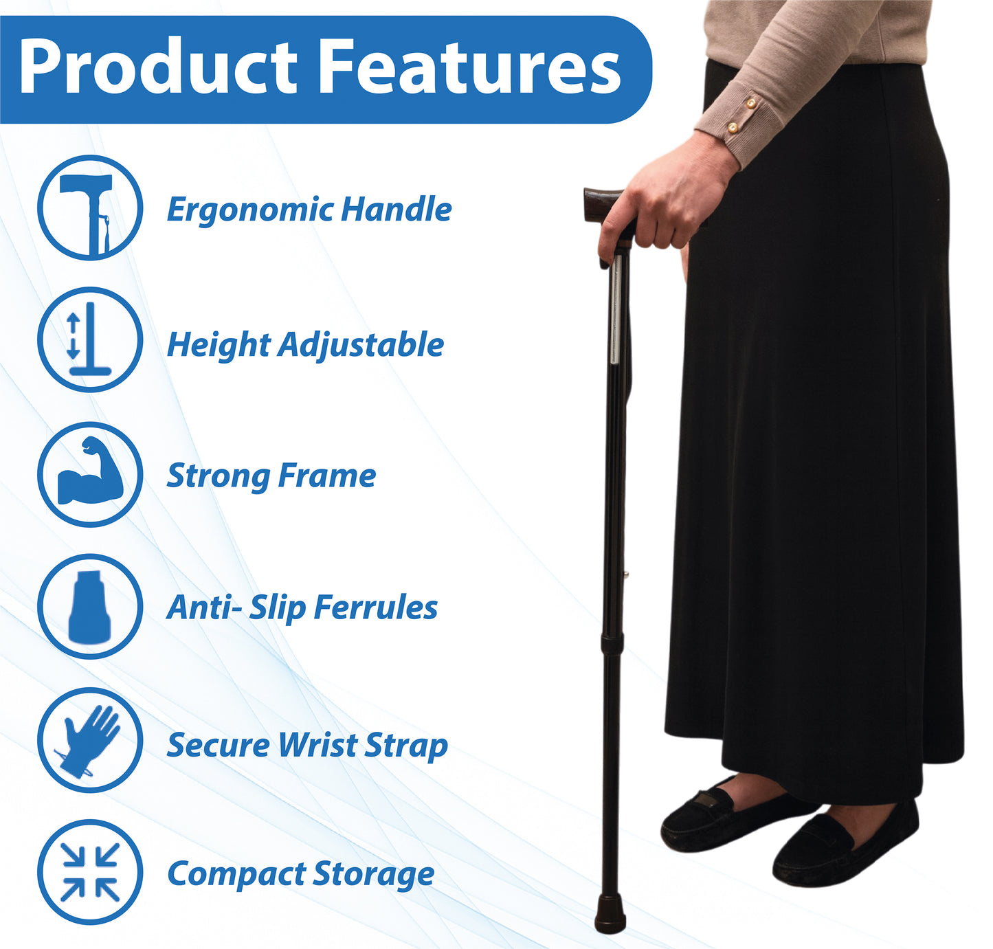 Extendable Walking Cane with Strap VP155FB
