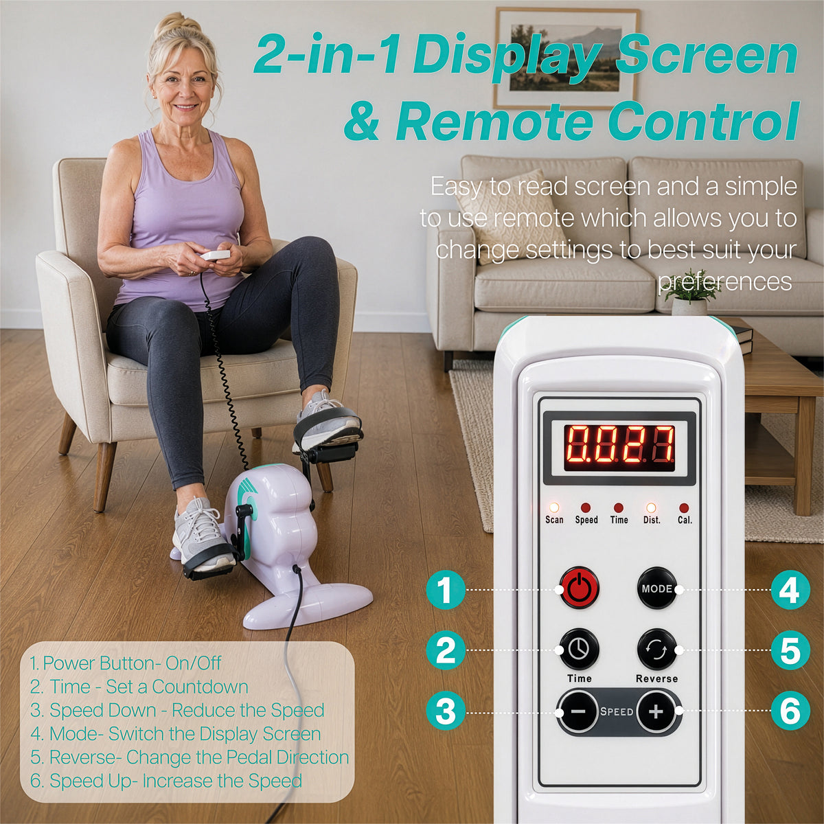 Aidapt Vélo Mini d'Exercice Électrique avec Pédales pour Bras et Jambes, Rééducation, Télécommande VP159R