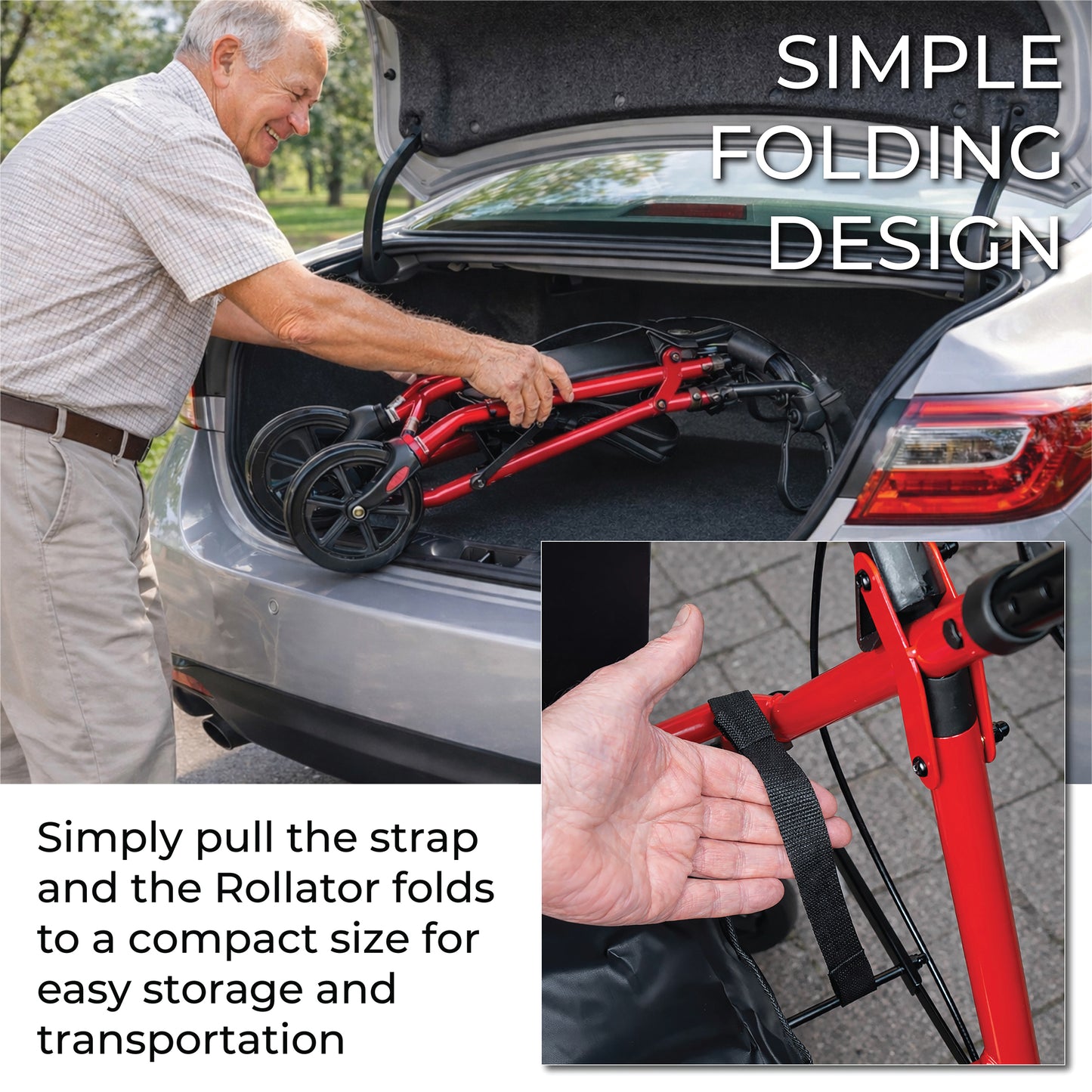 Aidapt Four Wheeled Rollator with Bag available in Red, Blue and Silver