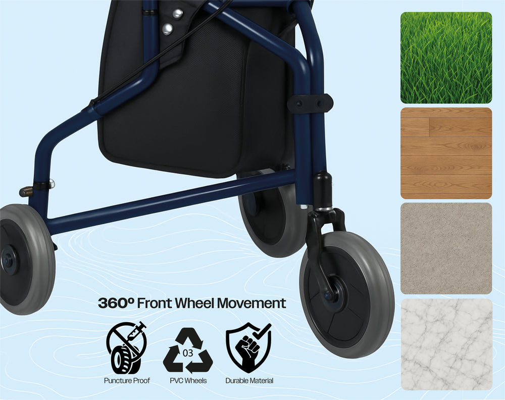 Déambulateur à trois roues Aidapt avec sac, bleu VP174FC