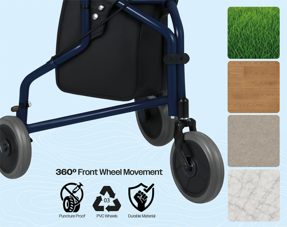 Déambulateur à trois roues Aidapt avec sac, bleu VP174FC