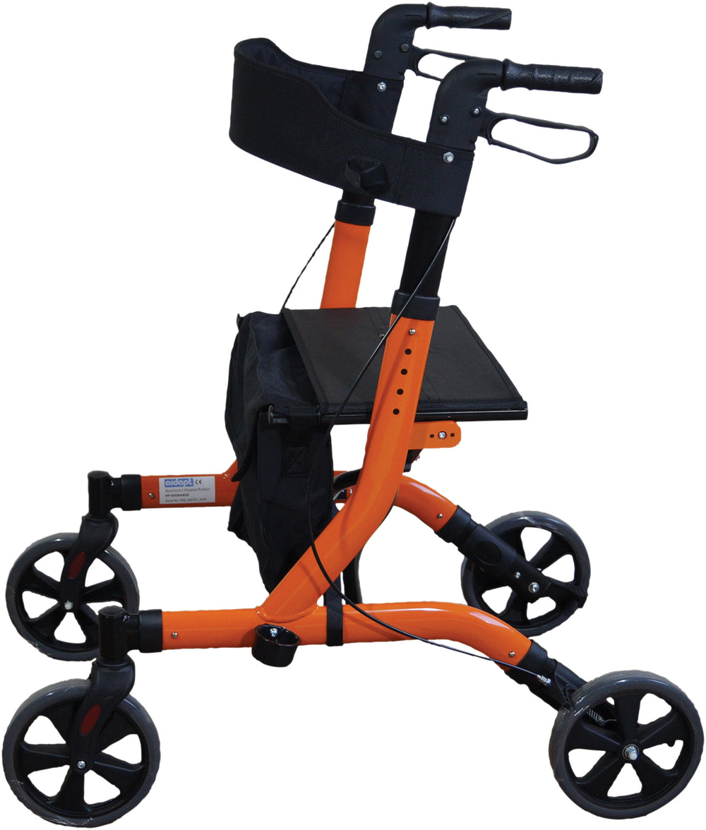 Aidapt Deluxe Fold Flat Folding Rollator 4 Wheel Walker Aluminium Lightweight Silver Grey VP185G