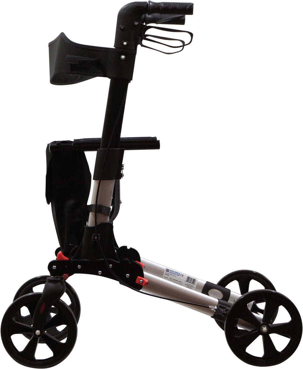 Aidapt Deluxe Fold Flat Folding Rollator 4 Wheel Walker Aluminium Lightweight Silver Grey VP185G
