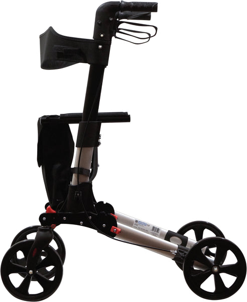 Aidapt Deluxe Fold Flat Folding Rollator 4 Wheel Walker Aluminium Lightweight Silver Grey VP185G
