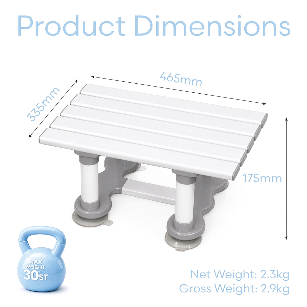 Aidapt Medina Plastic Bath Seat Slatted VR127 VR128 VR129 6" 8" 12"