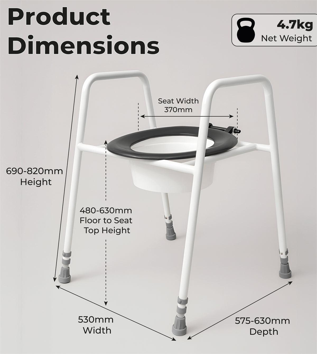 Aidapt Solo Skandia Adjustable Height Toilet Frame with Sleeve free standing or floor fixed VR157