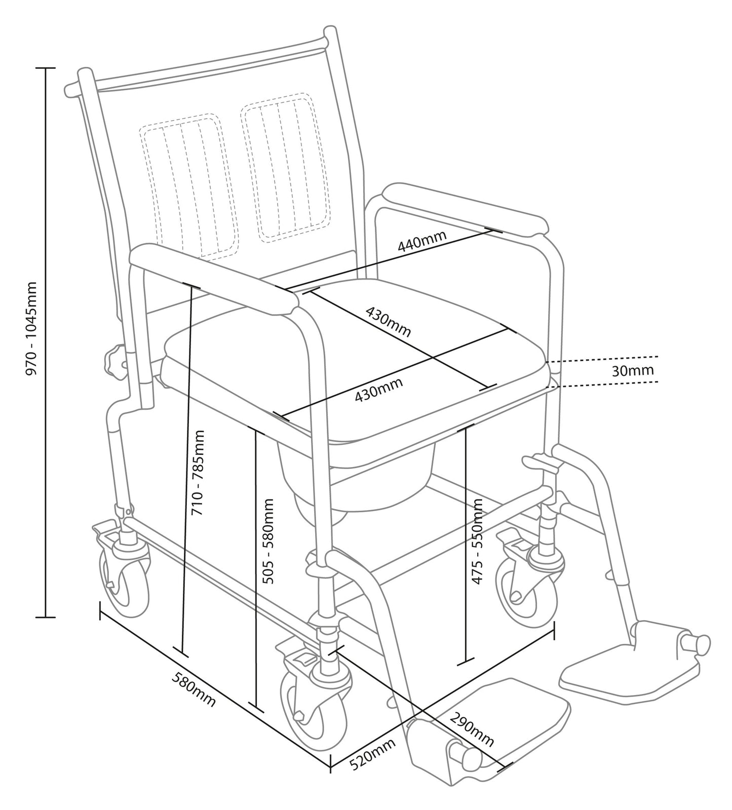 Aidapt VR231X Lenham Transfer Glideabout Mobile Commode Heavy Duty