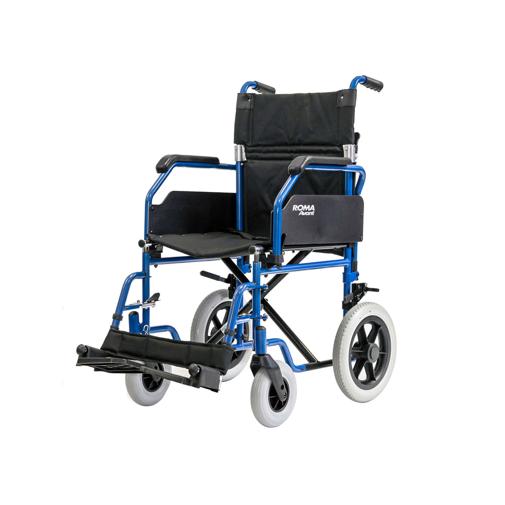 Fauteuil roulant de transit Roma Avant testé en cas de choc, attendant, petites roues, léger, bleu ou noir 1630