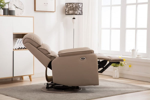GFA Valencia Electric Rise and Recliner Armchair PU Leather Upholstery In Pebble or Fabric Grey or Fabric Wheat