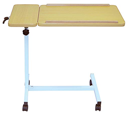 Aidapt Deluxe Overbed Over Under Chair Wooden 2 Table Tilt Hospital Table VG832A Adjustable Height With 4 Wheels