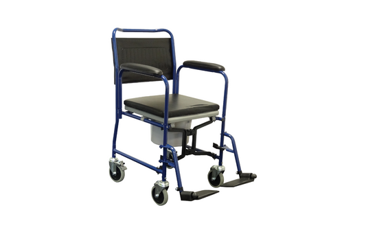 Chaise percée roulante Alerta Wheeled Glideabout Glide About avec rembourrage bleu et fauteuil de transfert avec repose-pieds amovibles - ALT-1200