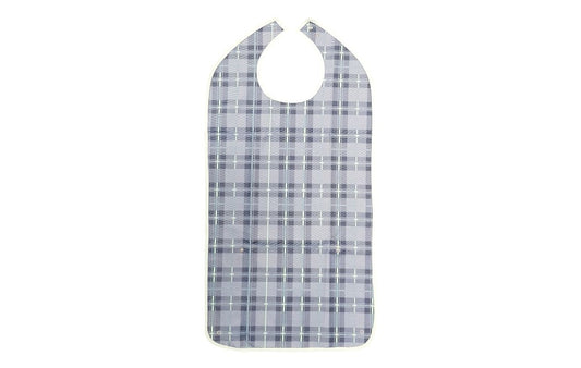 Alerta Adult Bib Long Length With Crumb Tray Washable Tartan ALT-BIB-BL