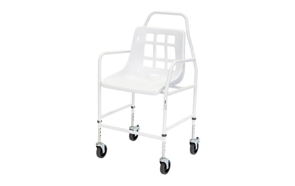 Alerta Walk In Shower Mobile Shower Chair White Wheeled 4 wheels Adjustable Height ALT-BE004