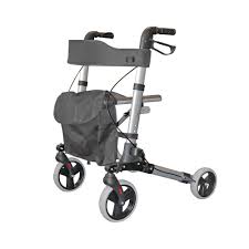 Déambulateur Rollator Roma Medical, pliable, ultra léger, luxe, en aluminium argenté, avec 4 roues et siège, pour la ville, modèle 2465