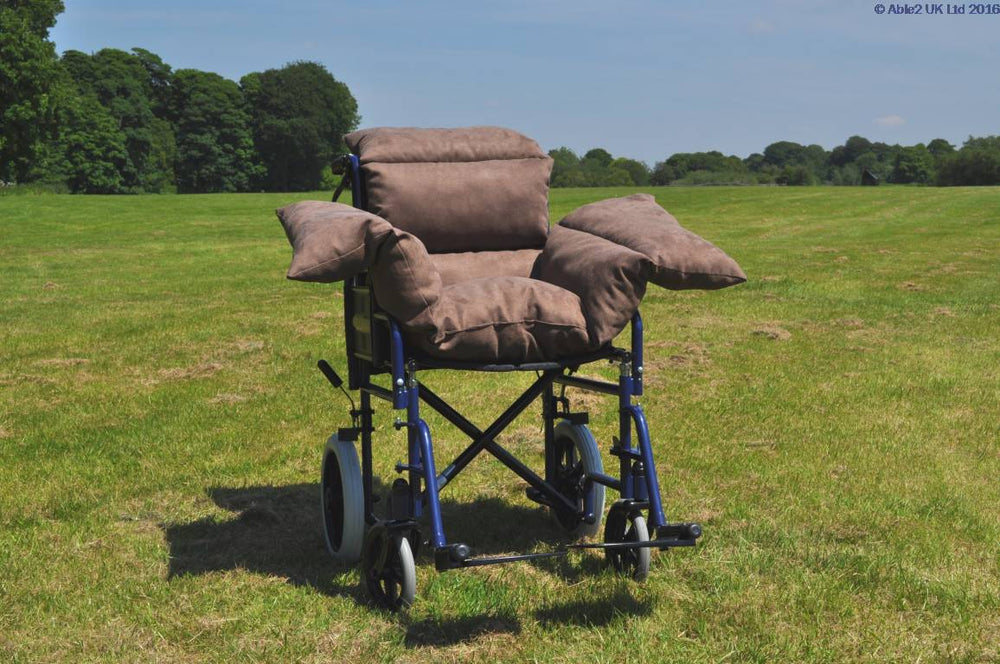 Able2 Harley T Shaped Padded Wheelchair Chair Full Cushion Back Seat Arms SP46556 Brown Blue Black