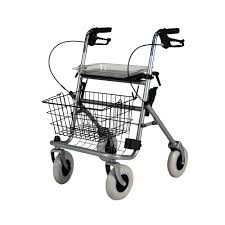 Roma Safety Walker Métal acier Ultra Résistant Robuste Dégambulateur à 4 roues 2410 Gris Panier Plateau Siège