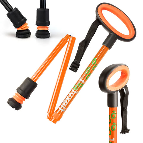 Flexyfoot Folding Stick/Cane - Orange - Oval Handles - FS-302B-ORANGE-T