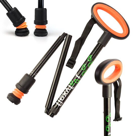 Flexyfoot Folding Stick/Cane - Black - Oval Handle - FS-302B-BLACK-T