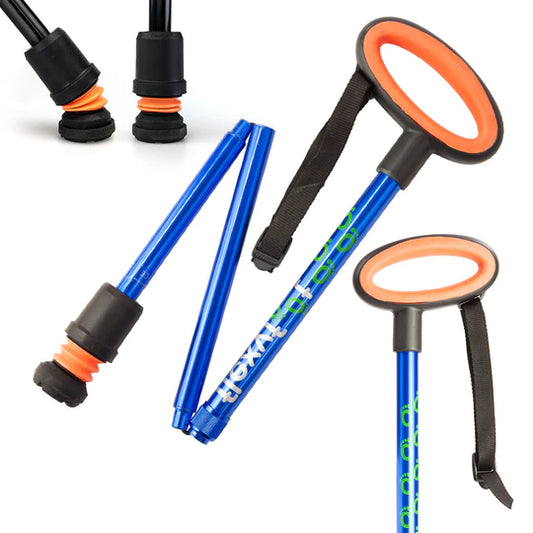 Flexyfoot Bâton de marche pliable FS-302B-Bleu Poignée ovale bleue -T