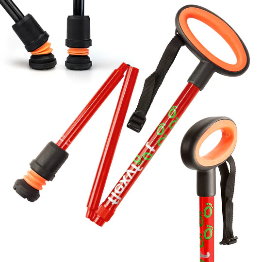 Flexyfoot Folding Stick/Cane - Red-Oval Handle - FS-302B-RED-T