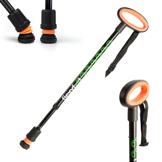 Canne de marche télescopique Flexyfoot à poignée ovale noire FS-301-BLACK-T